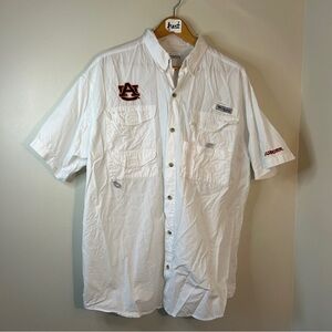 Columbia White Casual Button Down Short Sleeve Fishing Shirt Auburn Univerisity